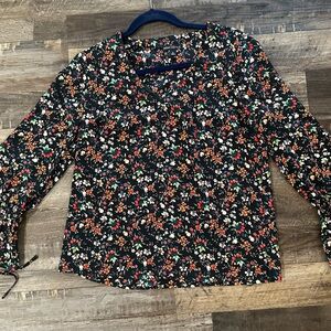J Crew Black Floral Print Blouse